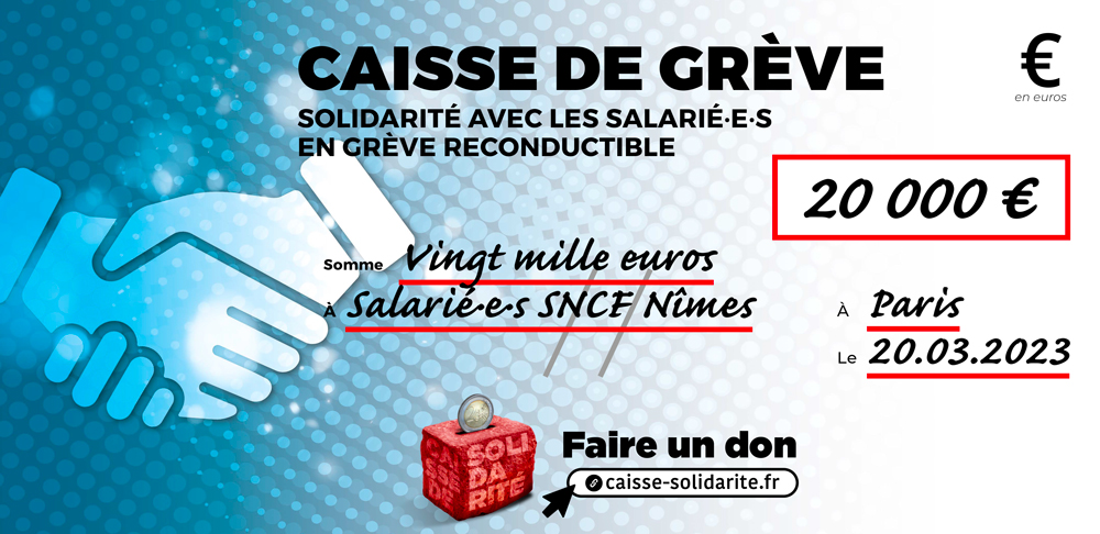 Chèque du versement à SNCF • NÎMES (30)