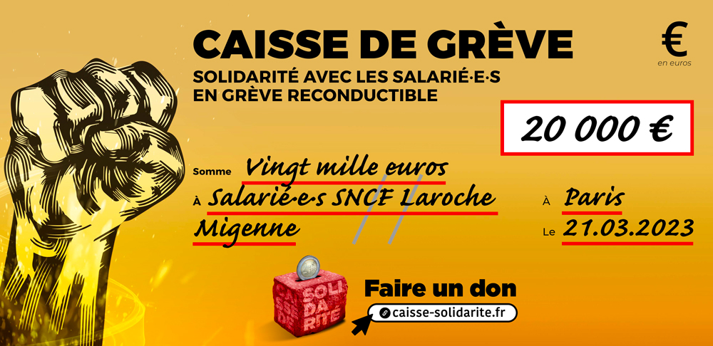 Chèque du versement à SNCF • LAROCHE MIGENNE (89)