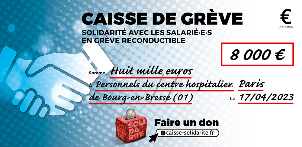 Chèque du versement à HÔPITAL • BOURG EN BRESSE (01)