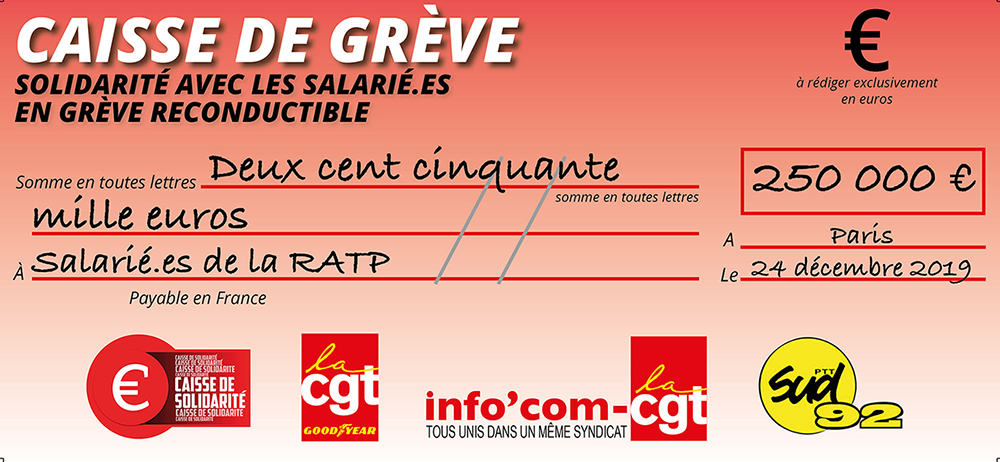 Chèque du versement à RATP