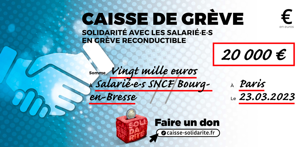 Chèque du versement à SNCF • BOURG-EN-BRESSE (01)