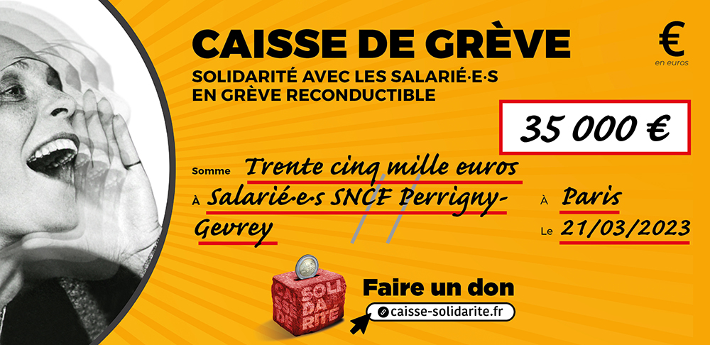 Chèque du versement à SNCF • PERRIGNY-GEVREY (21)