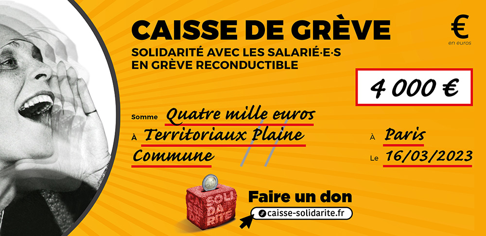 Chèque du versement à TERRITORIAUX • PLAINE-COMMUNE (93)
