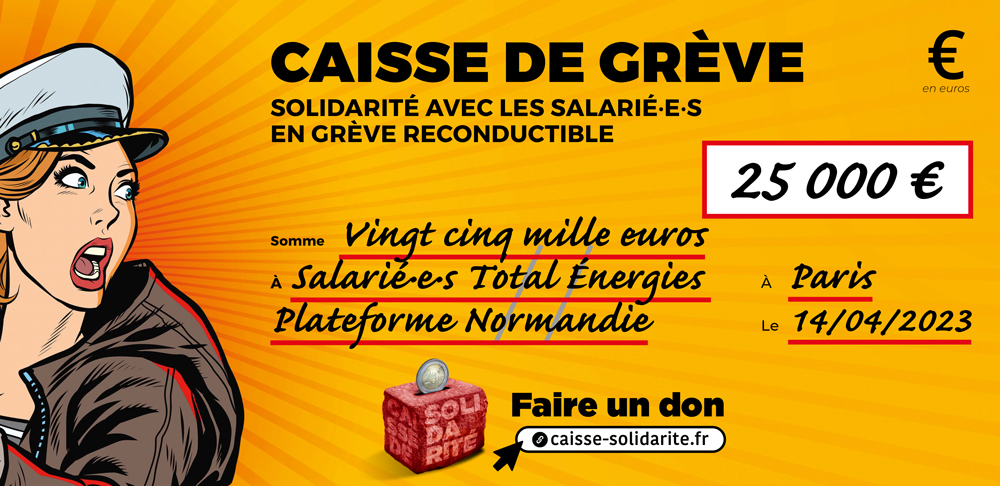 Chèque du versement à TOTAL ÉNERGIES • PLATEFORME NORMANDIE (76)