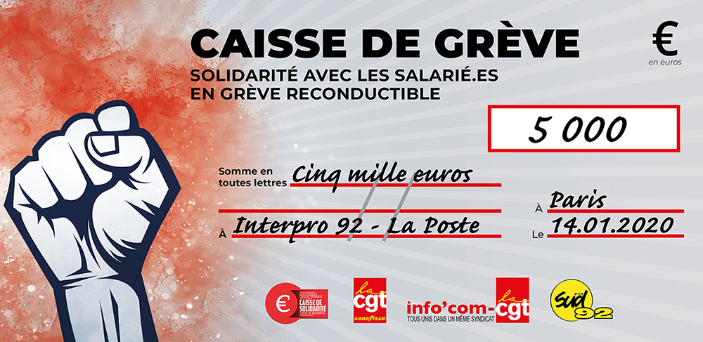 Chèque du versement à INTERPRO 92 - LA POSTE
