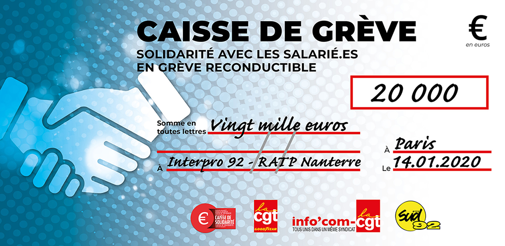 Chèque du versement à INTERPRO 92 - RATP DÉPÔT NANTERRE