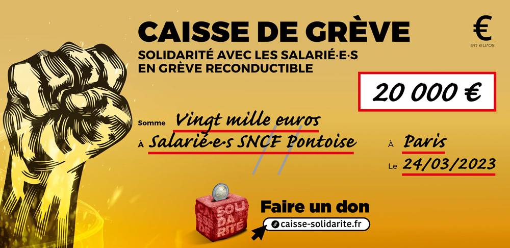 Chèque du versement à SNCF • PONTOISE (95)