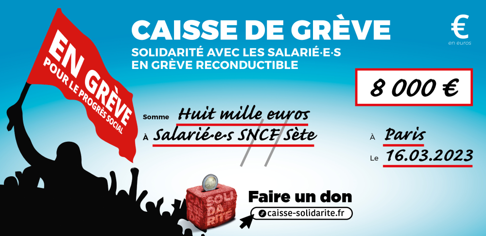 Chèque du versement à SNCF • SÈTE (34)