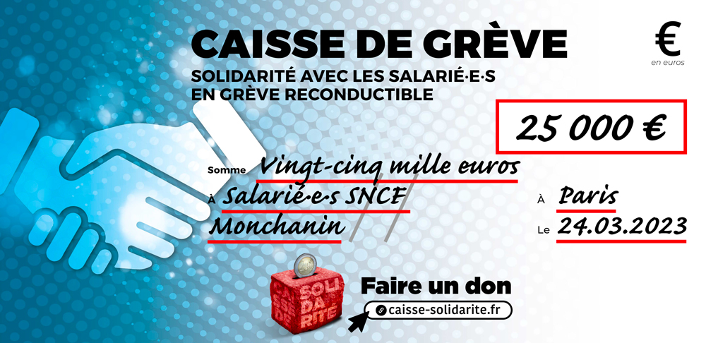 Chèque du versement à SNCF • MONCHANIN (71)