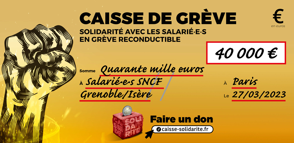 Chèque du versement à SNCF • GRENOBLE/ISÈRE (38)