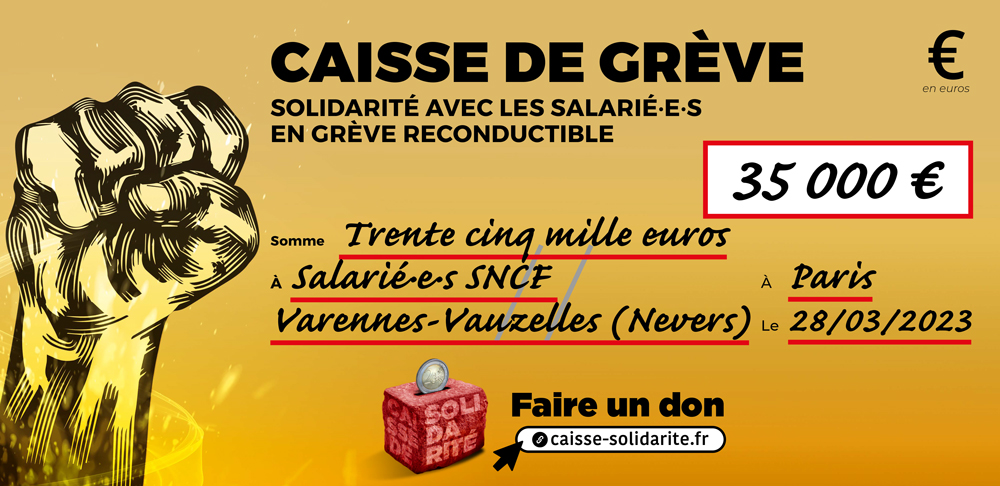 Chèque du versement à SNCF • VARENNES-VAUZELLES (58)