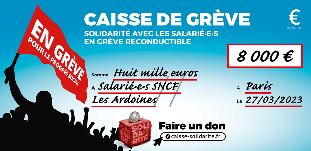 Chèque du versement à SNCF • LES ARDOINES (94)